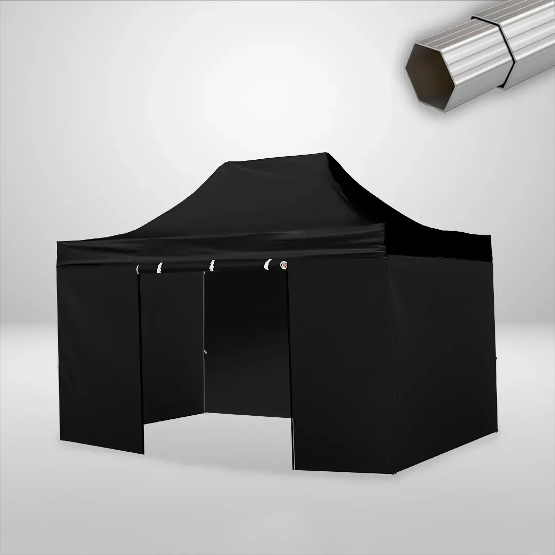 Carpa Plegable 3x4.5 m, Gama ELITE 50mm, 3 laterales lisos y 1 lateral con puerta, negro 1 Carpa Plegable 3x4.5 m, Gama ELITE 50mm, 3 laterales lisos y 1 lateral con puerta, negro