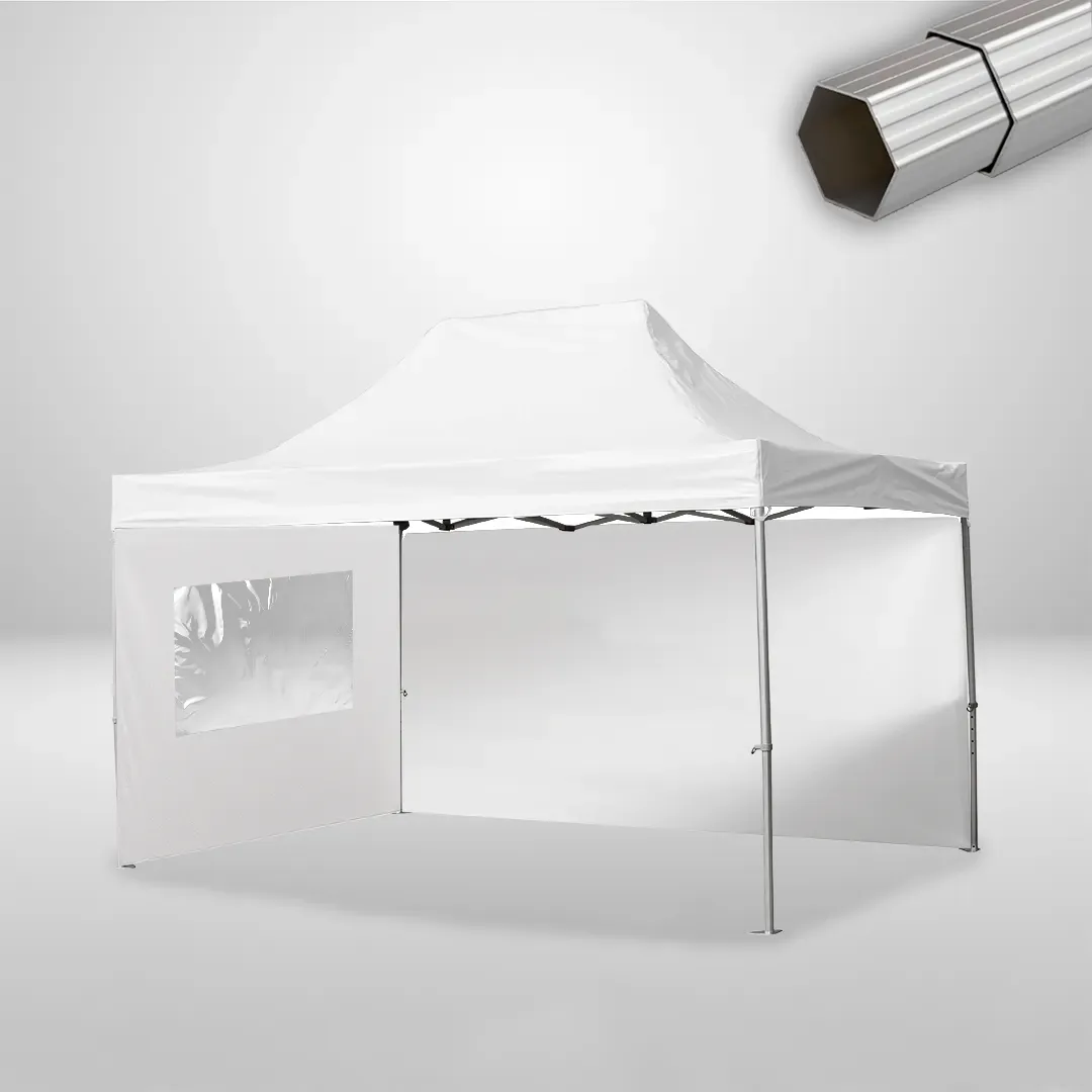 Carpa Plegable 3x4.5 m, Gama ELITE 50mm, 1 lateral liso y 1 lateral con ventana, blanco 1 Carpa Plegable 3x4.5 m, Gama ELITE 50mm, 1 lateral liso y 1 lateral con ventana, blanco