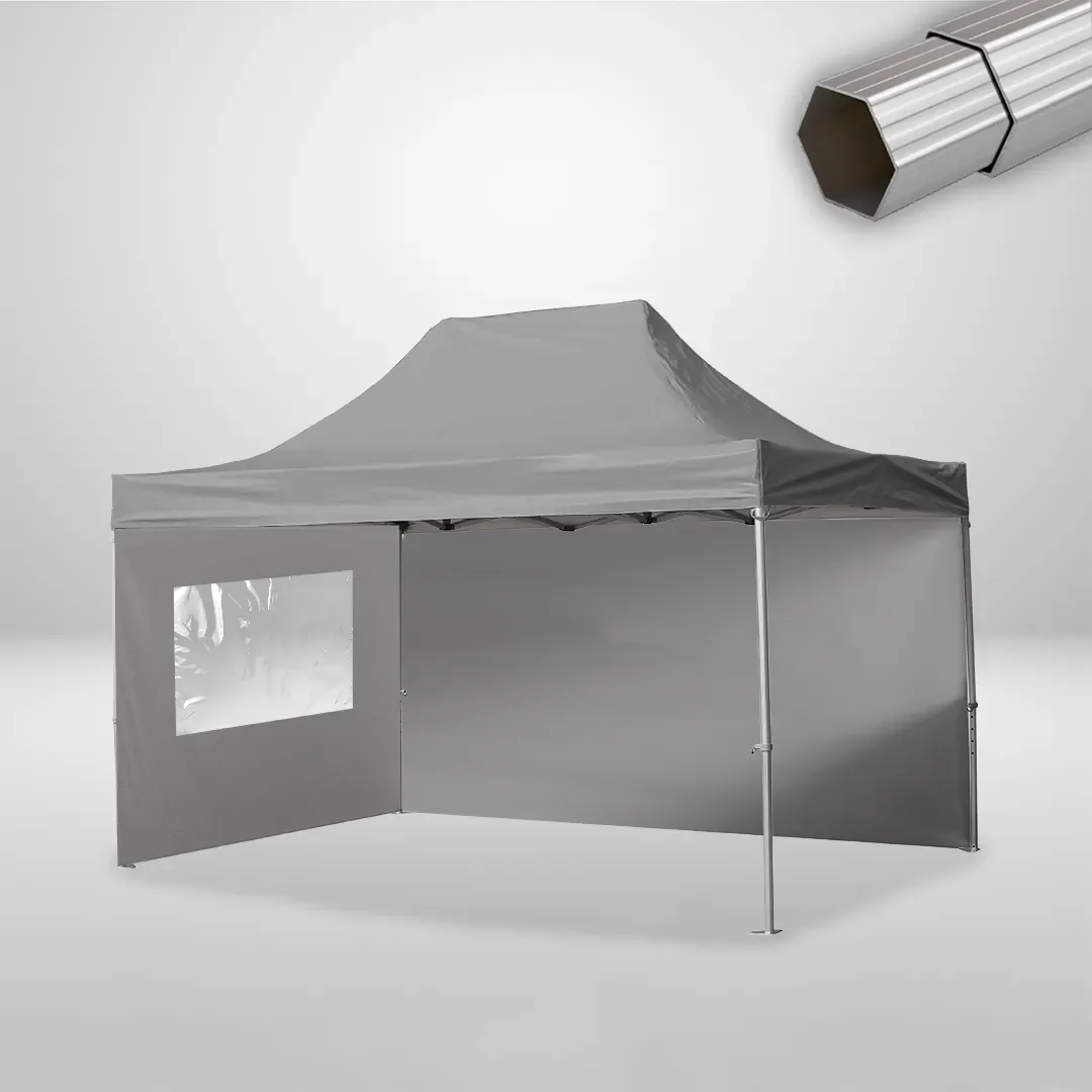Carpa Plegable 3x4.5 m, Gama ELITE 50mm, 1 lateral liso y 1 lateral con ventana, gris 1 Carpa Plegable 3x4.5 m, Gama ELITE 50mm, 1 lateral liso y 1 lateral con ventana, gris
