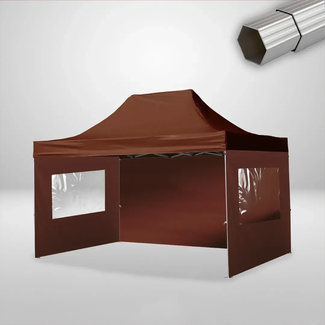 Carpa Plegable 3x4.5 m, Gama ELITE 50mm, 1 lateral liso y 2 laterales con ventanas, marron 1 Carpa Plegable 3x4.5 m, Gama ELITE 50mm, 1 lateral liso y 2 laterales con ventanas, marron