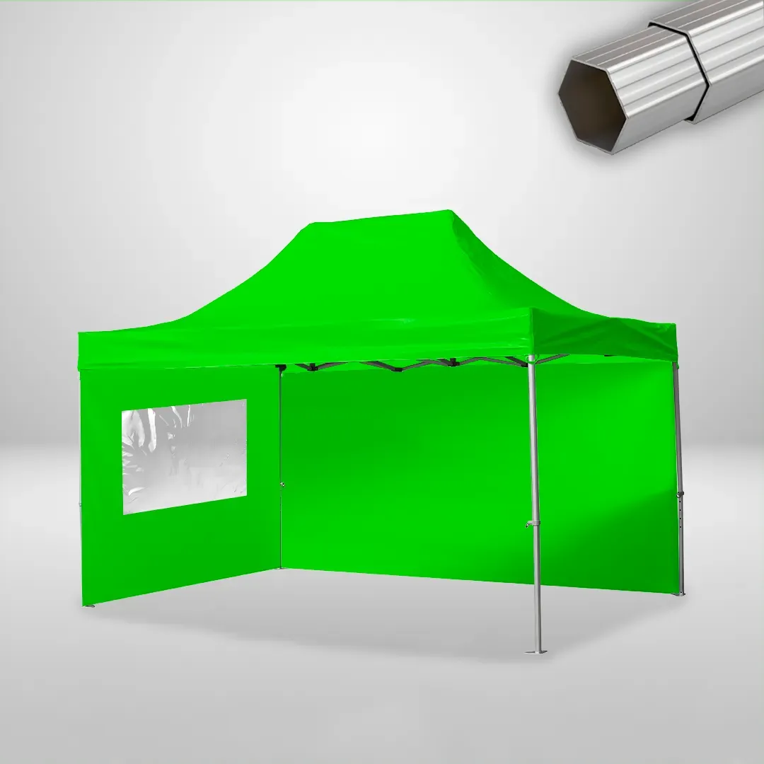 Carpa Plegable 3x4.5 m, Gama ELITE 50mm, 1 lateral liso y 1 lateral con ventana, verde lima 1 Carpa Plegable 3x4.5 m, Gama ELITE 50mm, 1 lateral liso y 1 lateral con ventana, verde lima
