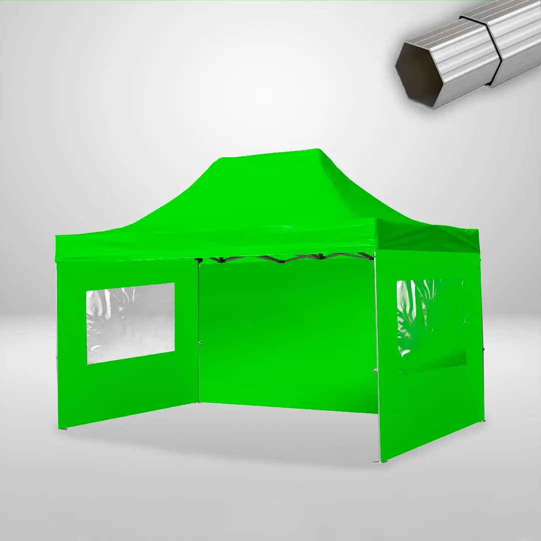 Carpa Plegable 3x4.5 m, Gama ELITE 50mm, 1 lateral liso y 2 laterales con ventanas, verde lima 1 Carpa Plegable 3x4.5 m, Gama ELITE 50mm, 1 lateral liso y 2 laterales con ventanas, verde lima
