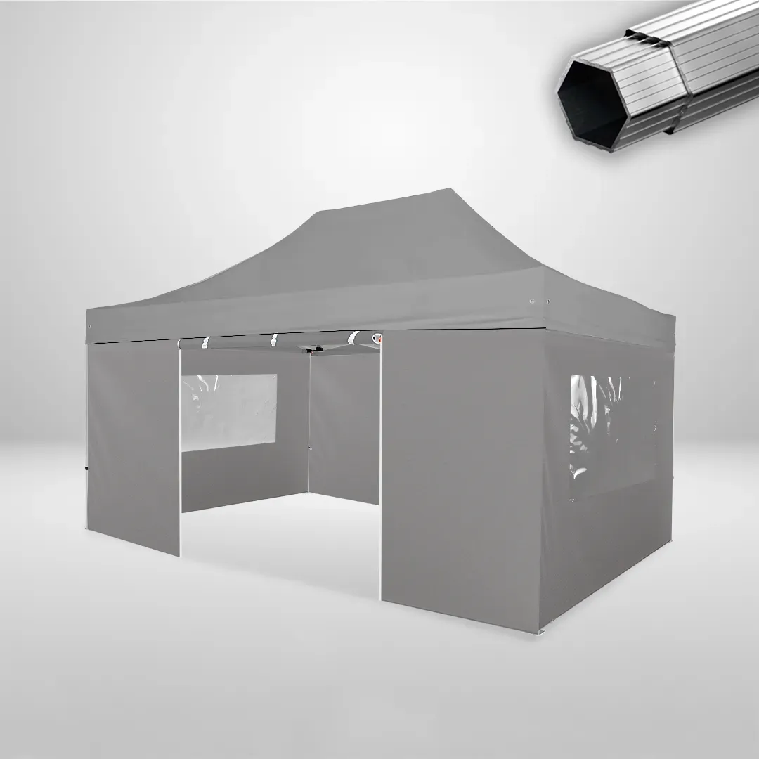 Carpa Plegable 3x4.5 m, Gama PLUS 40mm, 2 laterales con puerta y 2 laterales con ventanas, gris 1 Carpa Plegable 3x4.5 m, Gama PLUS 40mm, 2 laterales con puerta y 2 laterales con ventanas, gris