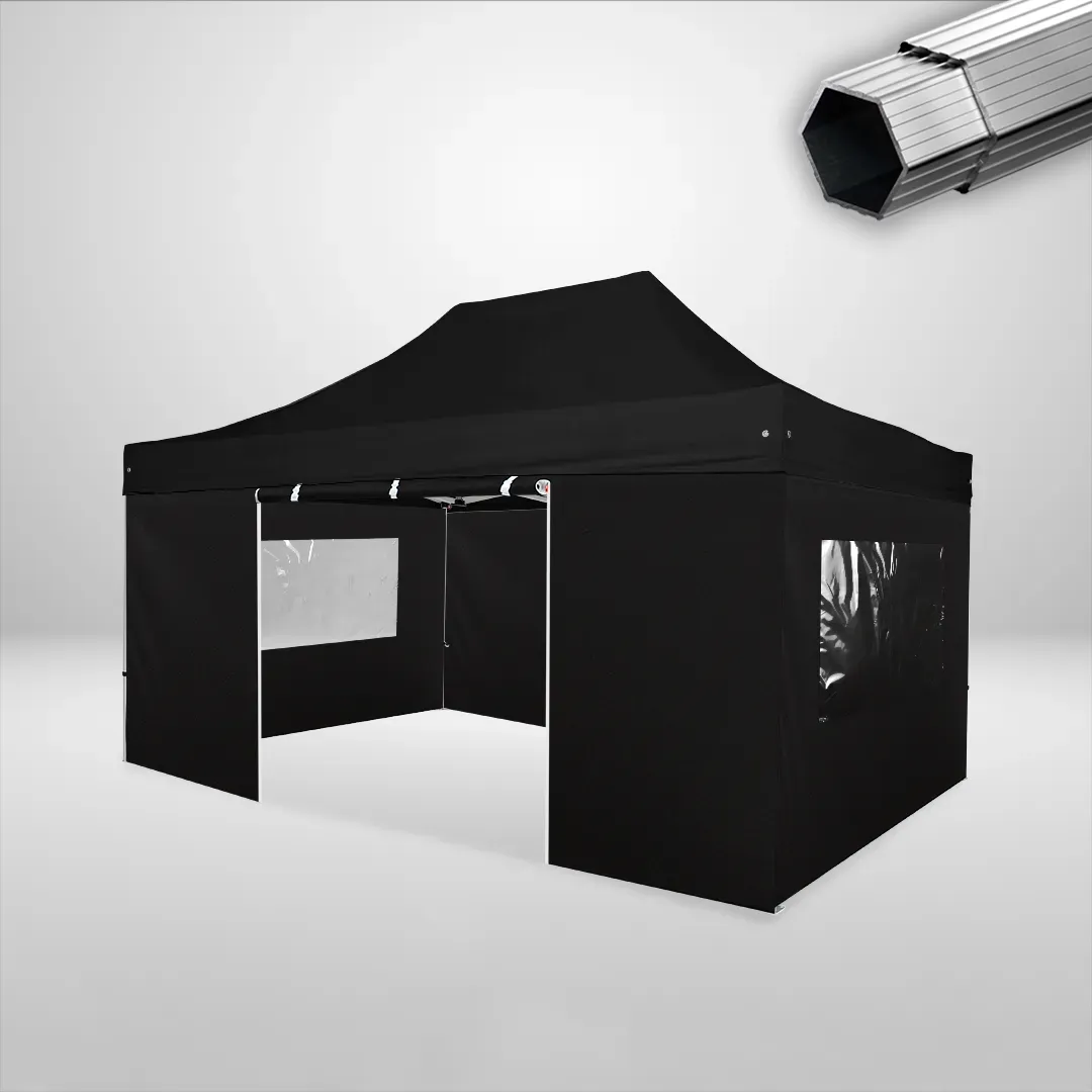 Carpa Plegable 3x4.5 m, Gama PLUS 40mm, 2 laterales con puerta y 2 laterales con ventanas, negro 1 Carpa Plegable 3x4.5 m, Gama PLUS 40mm, 2 laterales con puerta y 2 laterales con ventanas, negro