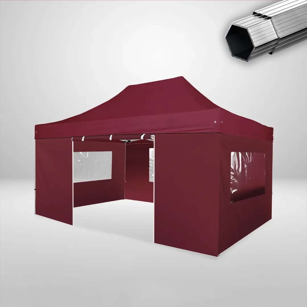 Carpa Plegable 3x4.5 m, Gama PLUS 40mm, 3 laterales con ventanas y 1 laterales con puerta, burdeos 1 Carpa Plegable 3x4.5 m, Gama PLUS 40mm, 3 laterales con ventanas y 1 laterales con puerta, burdeos