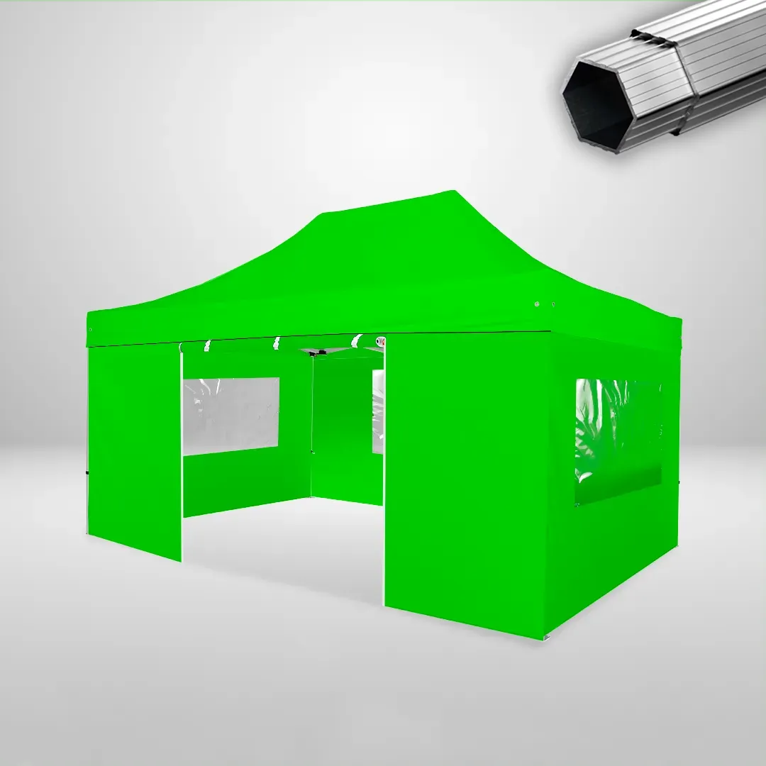 Carpa Plegable 3x4.5 m, Gama PLUS 40mm, 3 laterales con ventanas y 1 laterales con puerta, verde lima 1 Carpa Plegable 3x4.5 m, Gama PLUS 40mm, 3 laterales con ventanas y 1 laterales con puerta, verde lima
