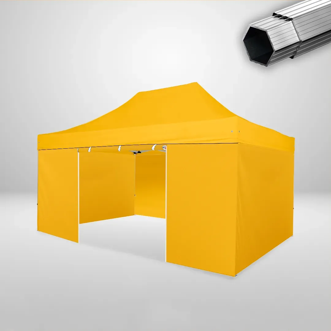 Carpa Plegable 3x4.5 m, Gama PLUS 40mm, 3 laterales lisos y 1 lateral con puerta, amarillo 1 Carpa Plegable 3x4.5 m, Gama PLUS 40mm, 3 laterales lisos y 1 lateral con puerta, amarillo