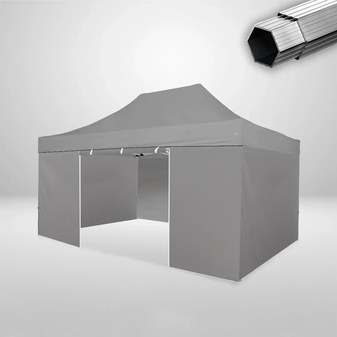 Carpa Plegable 3x4.5 m, Gama PLUS 40mm, 3 laterales lisos y 1 lateral con puerta, gris 1 Carpa Plegable 3x4.5 m, Gama PLUS 40mm, 3 laterales lisos y 1 lateral con puerta, gris