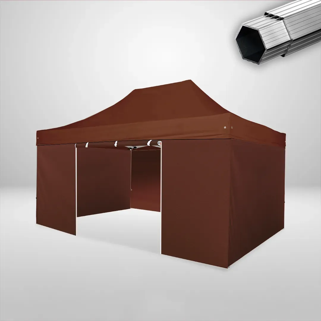 Carpa Plegable 3x4.5 m, Gama PLUS 40mm, 3 laterales lisos y 1 lateral con puerta, marron 1 Carpa Plegable 3x4.5 m, Gama PLUS 40mm, 3 laterales lisos y 1 lateral con puerta, marron