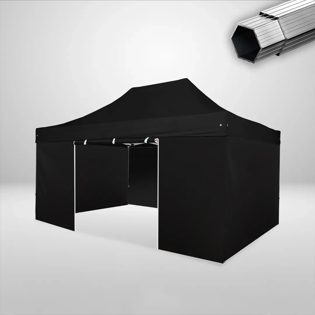 Carpa Plegable 3x4.5 m, Gama PLUS 40mm, 3 laterales lisos y 1 lateral con puerta, negro 1 Carpa Plegable 3x4.5 m, Gama PLUS 40mm, 3 laterales lisos y 1 lateral con puerta, negro