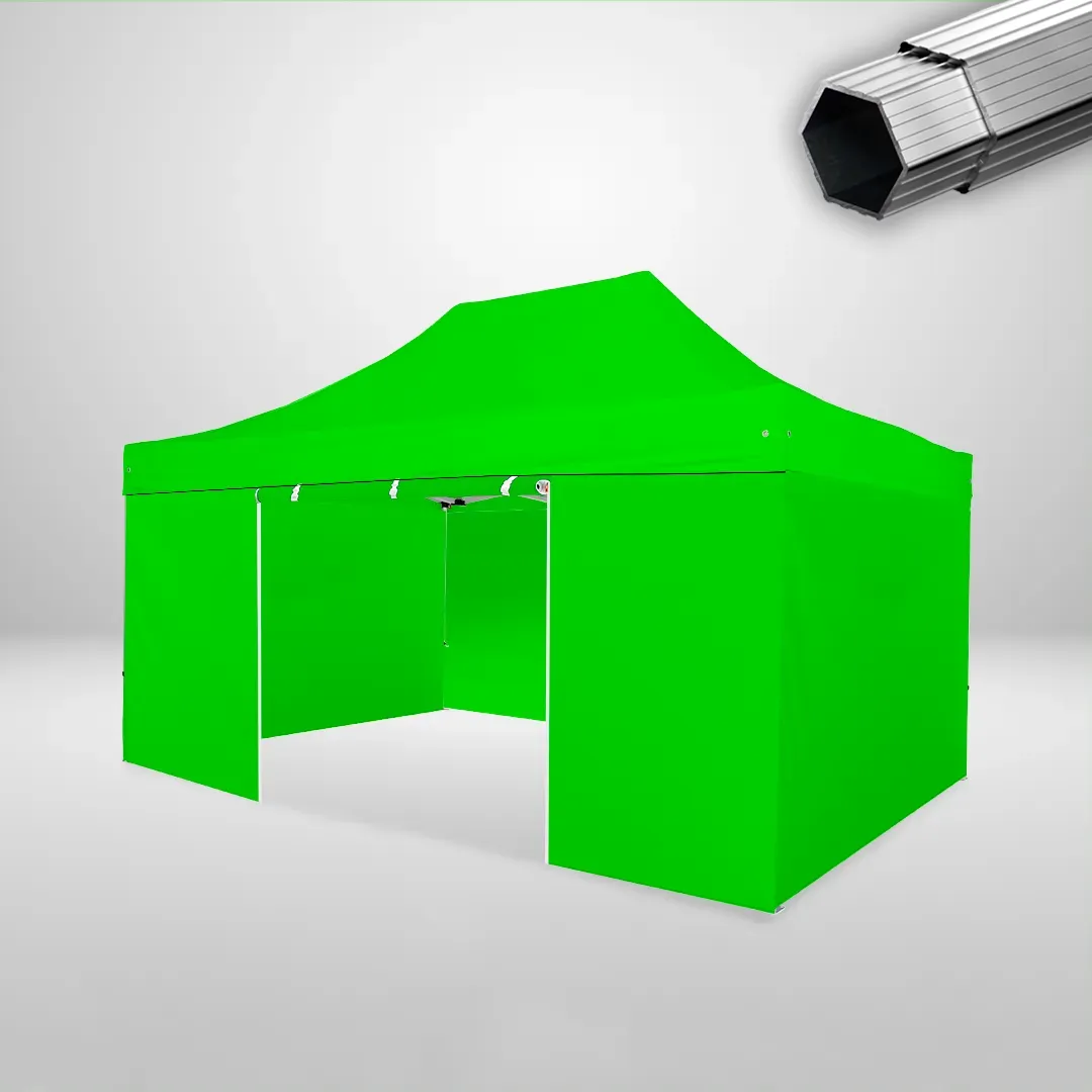 Carpa Plegable 3x4.5 m, Gama PLUS 40mm, 3 laterales lisos y 1 lateral con puerta, verde lima 1 Carpa Plegable 3x4.5 m, Gama PLUS 40mm, 3 laterales lisos y 1 lateral con puerta, verde lima