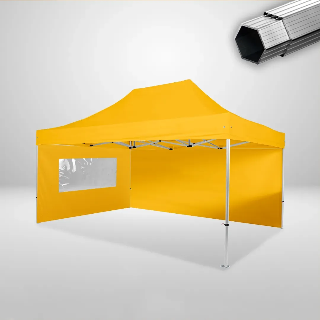 Carpa Plegable 3x4.5 m, Gama PLUS 40mm, 1 lateral liso y 1 lateral con ventana, amarillo 1 Carpa Plegable 3x4.5 m, Gama PLUS 40mm, 1 lateral liso y 1 lateral con ventana, amarillo