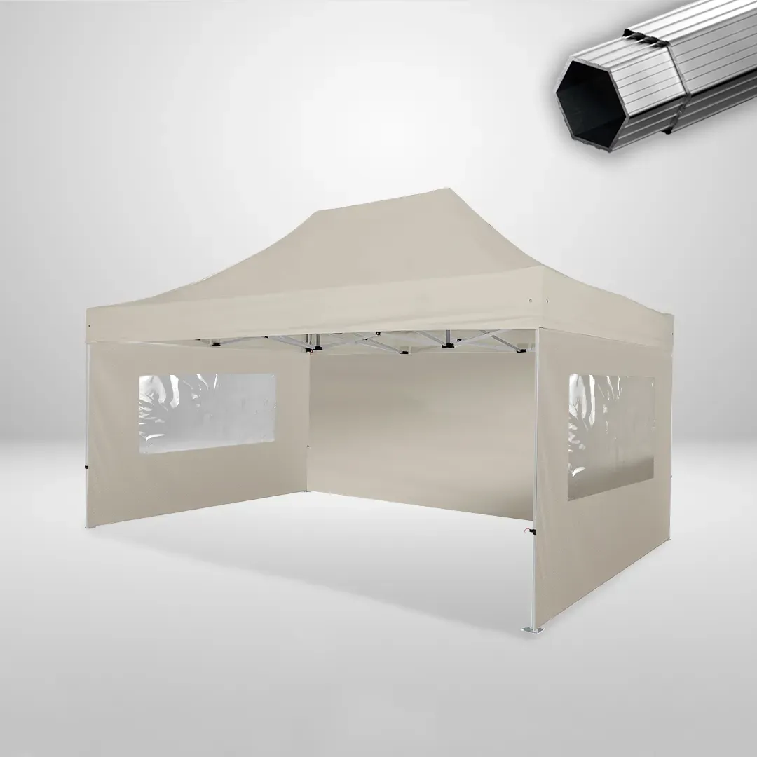 Carpa Plegable 3x4.5 m, Gama PLUS 40mm, 1 lateral liso y 2 laterales con ventanas, beige 1 Carpa Plegable 3x4.5 m, Gama PLUS 40mm, 1 lateral liso y 2 laterales con ventanas, beige