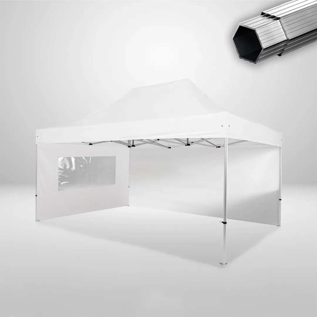 Carpa Plegable 3x4.5 m, Gama PLUS 40mm, 1 lateral liso y 1 lateral con ventana, blanco 1 Carpa Plegable 3x4.5 m, Gama PLUS 40mm, 1 lateral liso y 1 lateral con ventana, blanco