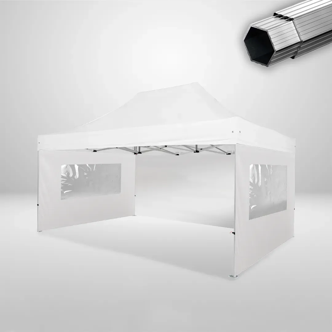 Carpa Plegable 3x4.5 m, Gama PLUS 40mm, 1 lateral liso y 2 laterales con ventanas, blanco 1 Carpa Plegable 3x4.5 m, Gama PLUS 40mm, 1 lateral liso y 2 laterales con ventanas, blanco