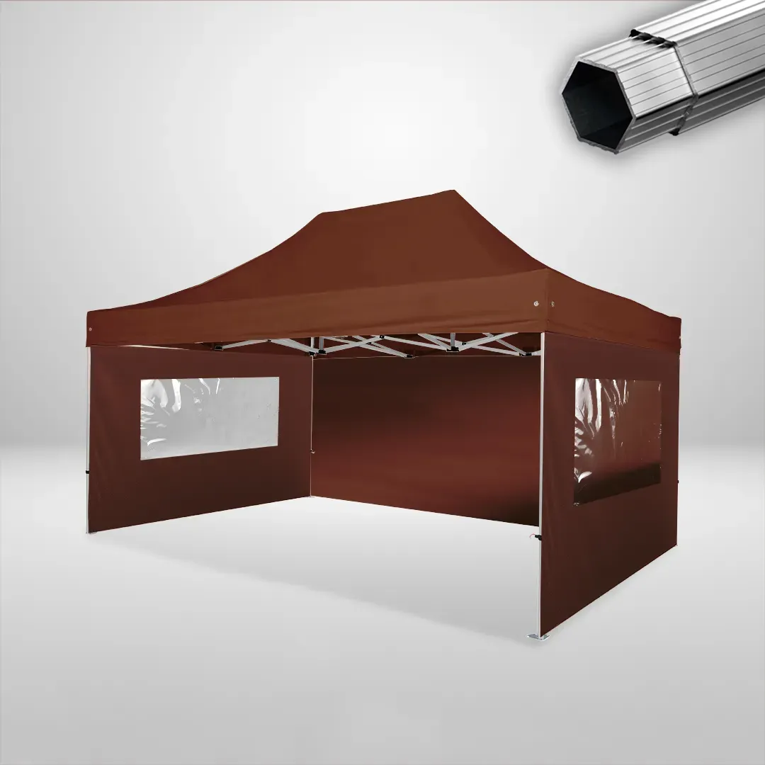 Carpa Plegable 3x4.5 m, Gama PLUS 40mm, 1 lateral liso y 2 laterales con ventanas, marron 1 Carpa Plegable 3x4.5 m, Gama PLUS 40mm, 1 lateral liso y 2 laterales con ventanas, marron
