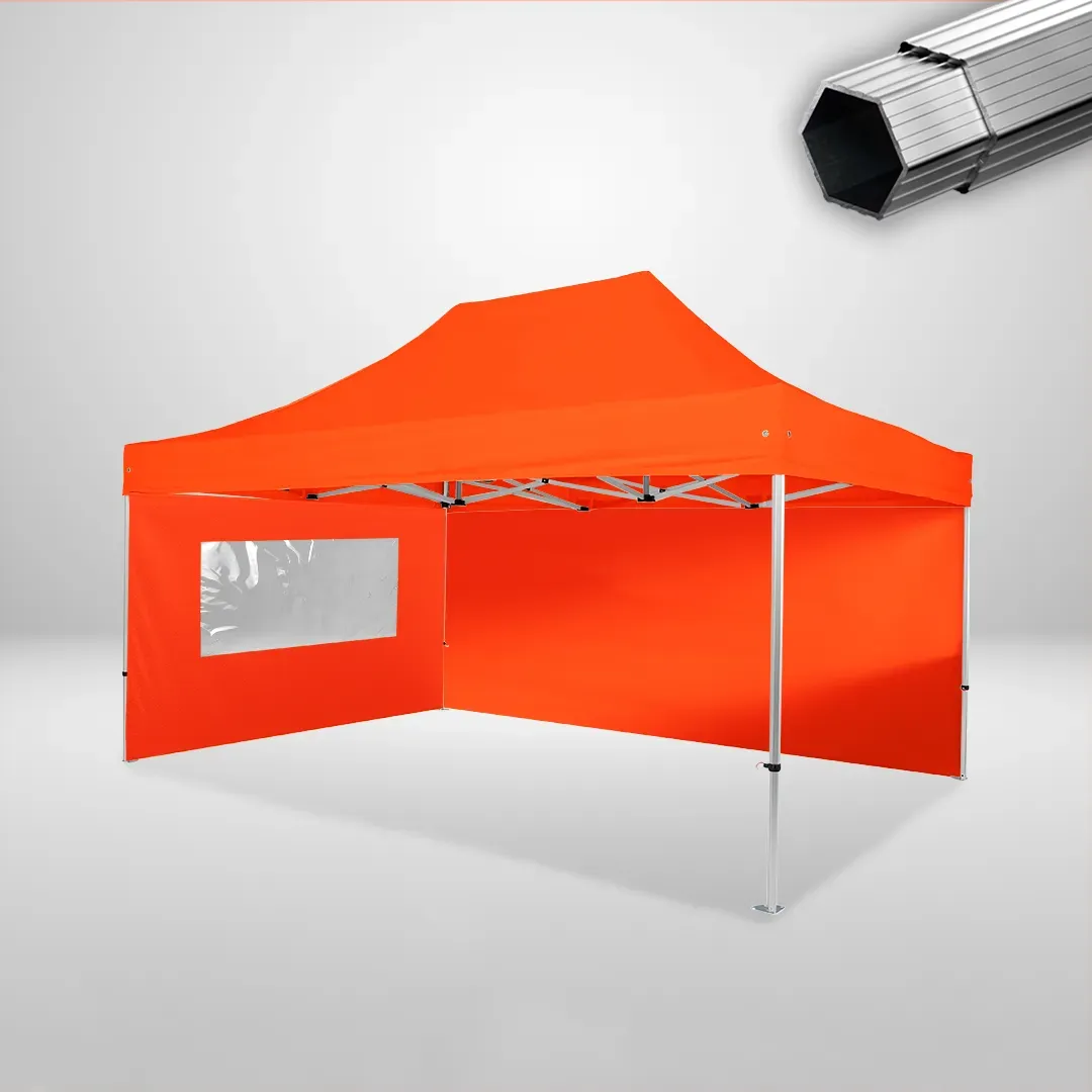 Carpa Plegable 3x4.5 m, Gama PLUS 40mm, 1 lateral liso y 1 lateral con ventana, naranja 1 Carpa Plegable 3x4.5 m, Gama PLUS 40mm, 1 lateral liso y 1 lateral con ventana, naranja
