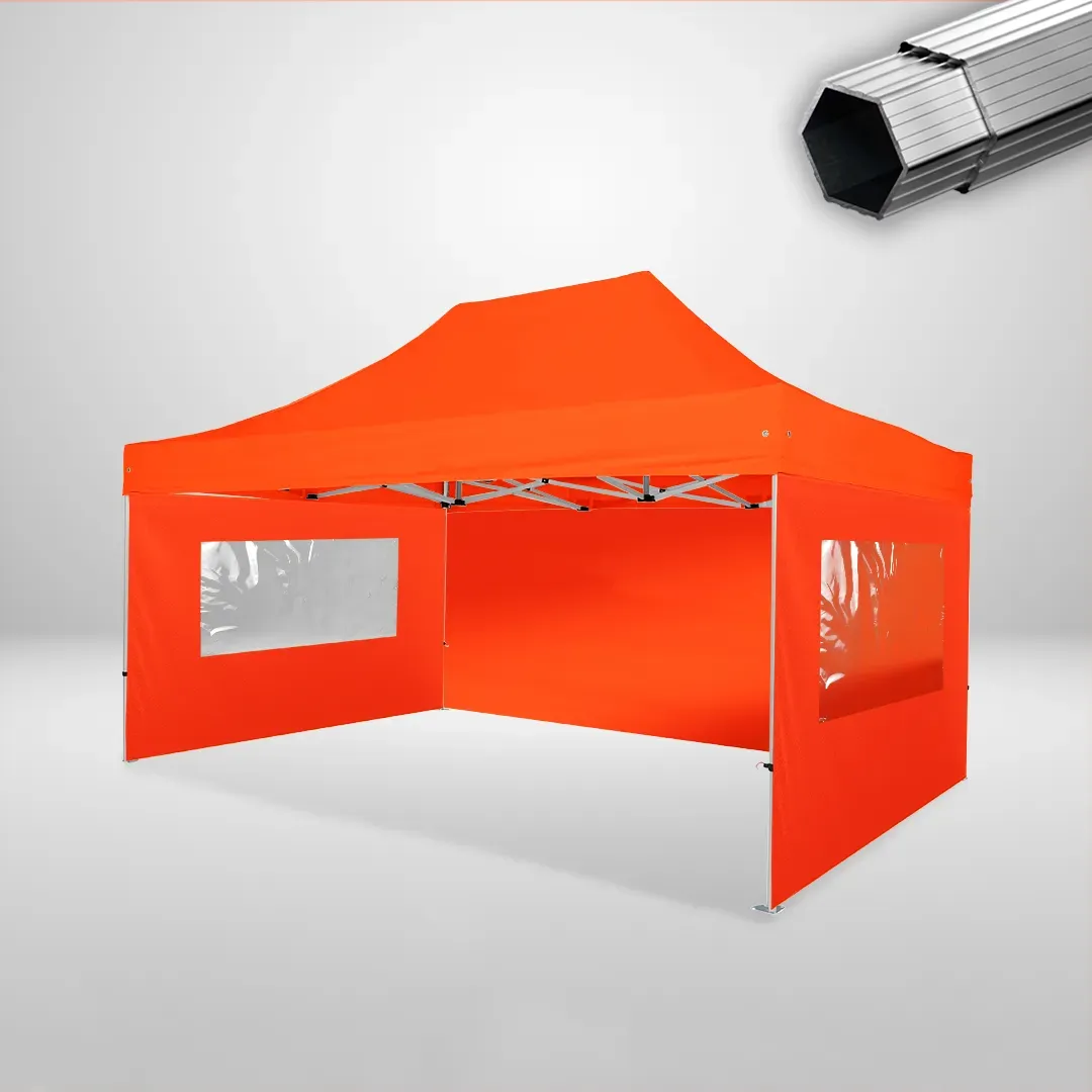 Carpa Plegable 3x4.5 m, Gama PLUS 40mm, 1 lateral liso y 2 laterales con ventanas, naranja 1 Carpa Plegable 3x4.5 m, Gama PLUS 40mm, 1 lateral liso y 2 laterales con ventanas, naranja