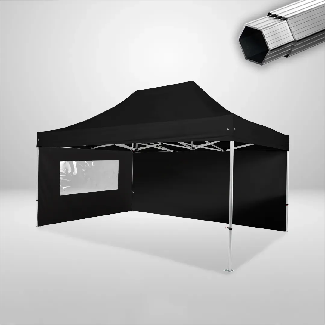 Carpa Plegable 3x4.5 m, Gama PLUS 40mm, 1 lateral liso y 1 lateral con ventana, negro 1 Carpa Plegable 3x4.5 m, Gama PLUS 40mm, 1 lateral liso y 1 lateral con ventana, negro