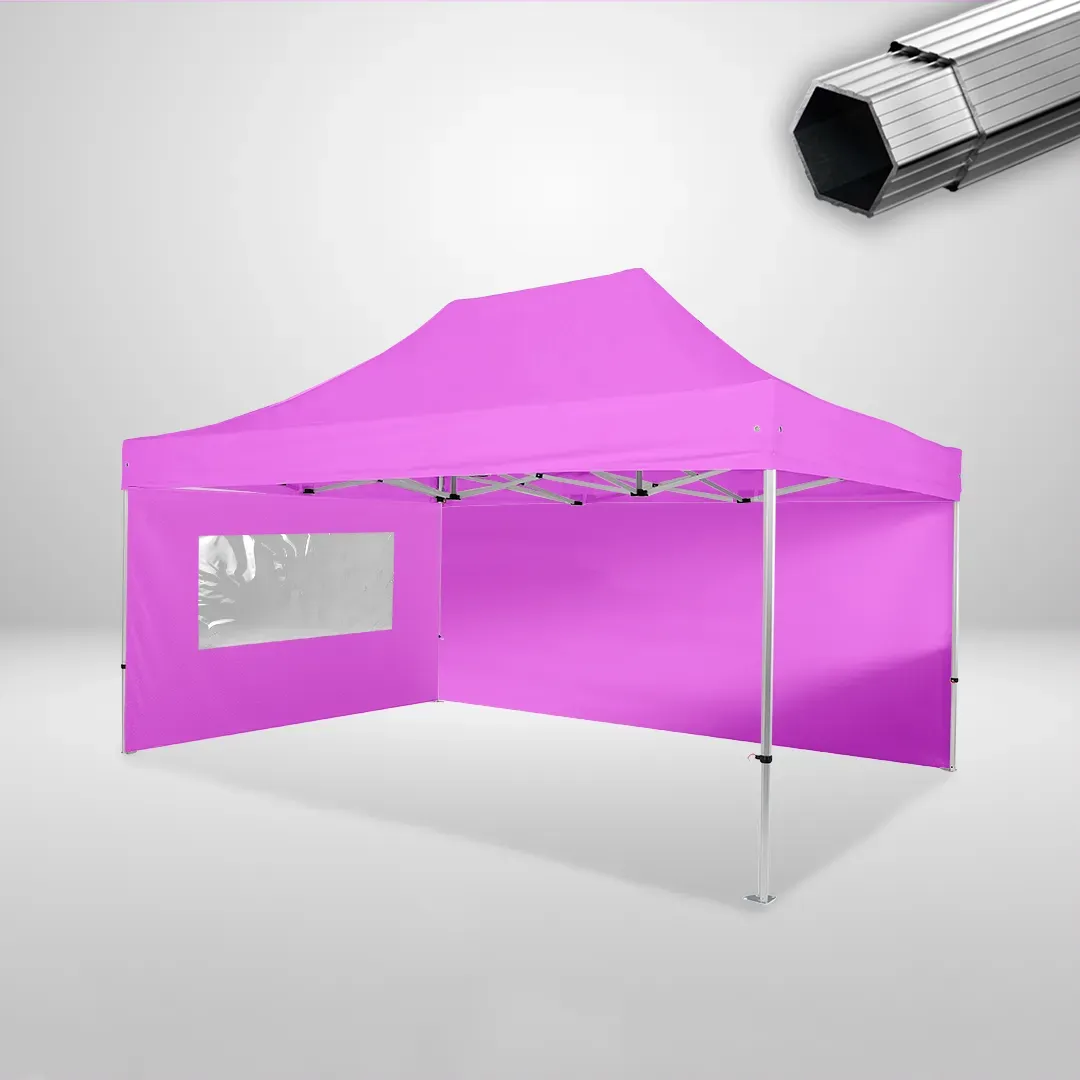 Carpa Plegable 3x4.5 m, Gama PLUS 40mm, 1 lateral liso y 1 lateral con ventana, rosa 1 Carpa Plegable 3x4.5 m, Gama PLUS 40mm, 1 lateral liso y 1 lateral con ventana, rosa