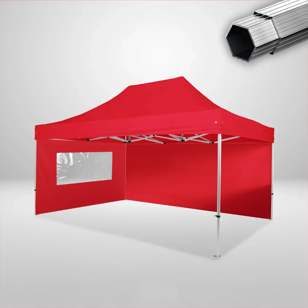 Carpa Plegable 3x4.5 m, Gama PLUS 40mm, 1 lateral liso y 1 lateral con ventana, rojo 1 Carpa Plegable 3x4.5 m, Gama PLUS 40mm, 1 lateral liso y 1 lateral con ventana, rojo