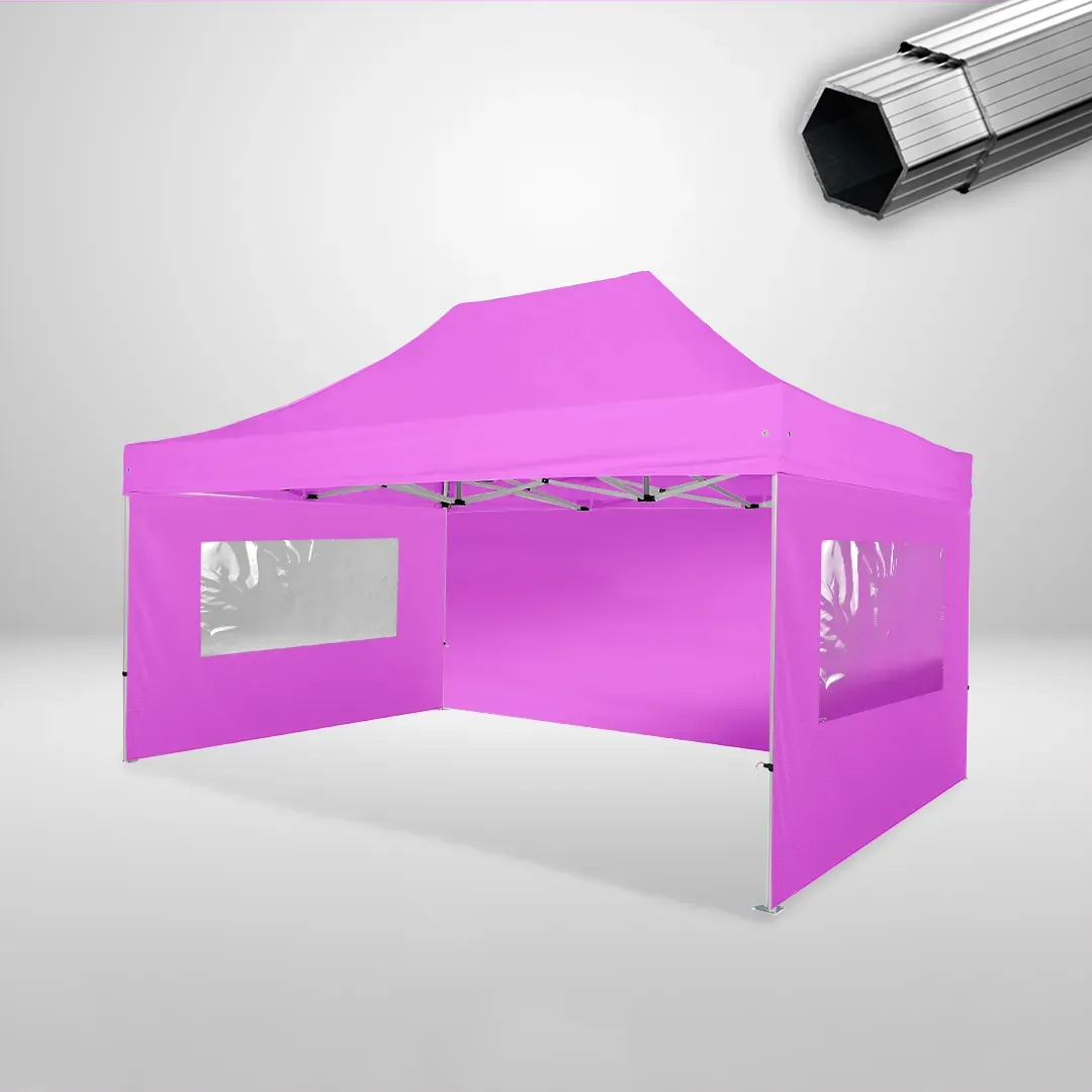 Carpa Plegable 3x4.5 m, Gama PLUS 40mm, 1 lateral liso y 2 laterales con ventanas, rosa 1 Carpa Plegable 3x4.5 m, Gama PLUS 40mm, 1 lateral liso y 2 laterales con ventanas, rosa