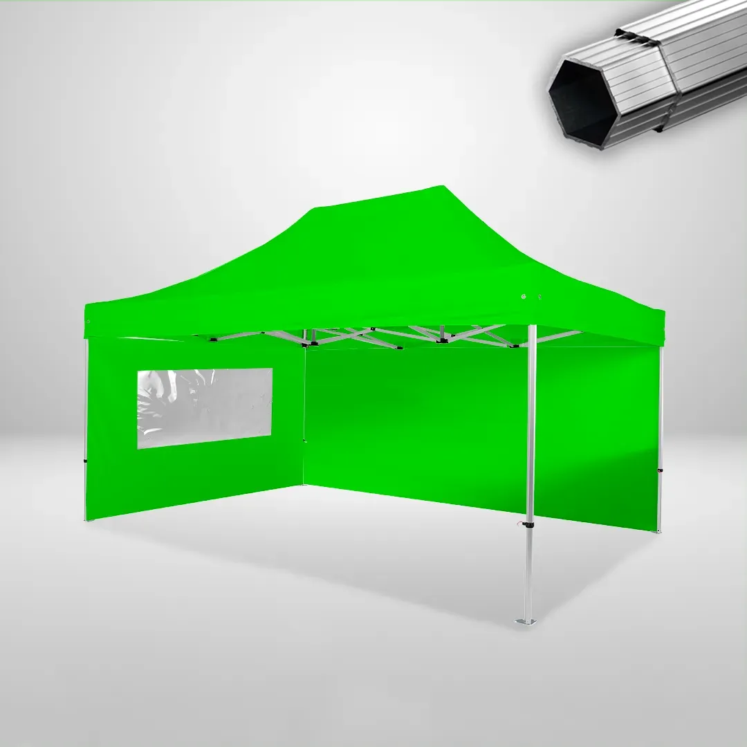 Carpa Plegable 3x4.5 m, Gama PLUS 40mm, 1 lateral liso y 1 lateral con ventana, verde lima 1 Carpa Plegable 3x4.5 m, Gama PLUS 40mm, 1 lateral liso y 1 lateral con ventana, verde lima
