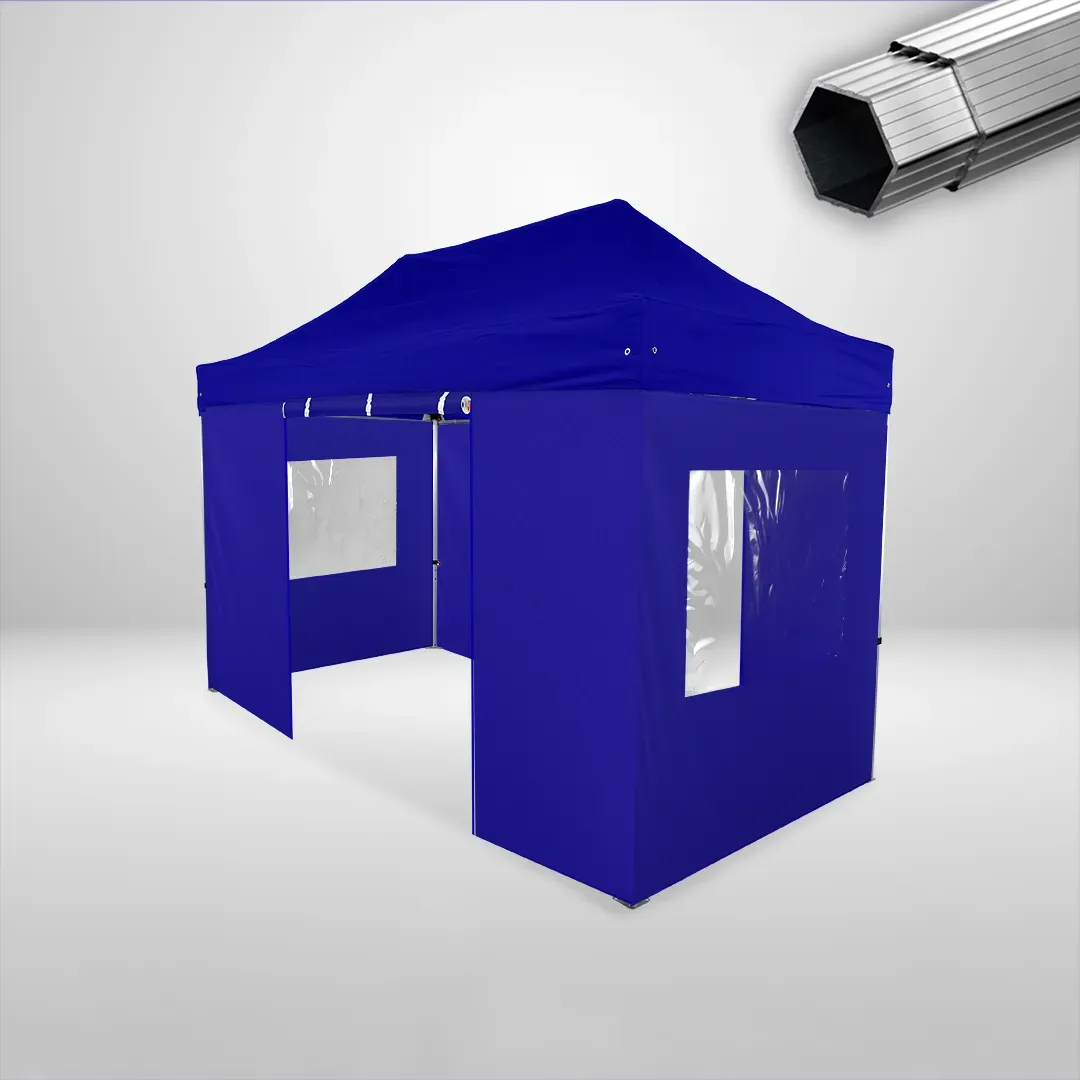 Carpa Plegable 4x2 m, Gama PLUS 40mm, 2 laterales con puerta y 2 laterales con ventanas, azul