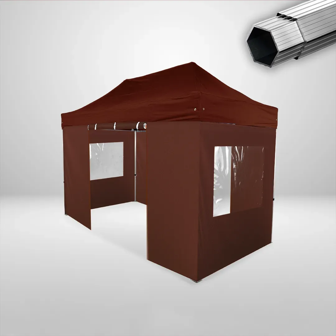 Carpa Plegable 4x2 m, Gama PLUS 40mm, 2 laterales con puerta y 2 laterales con ventanas, marron