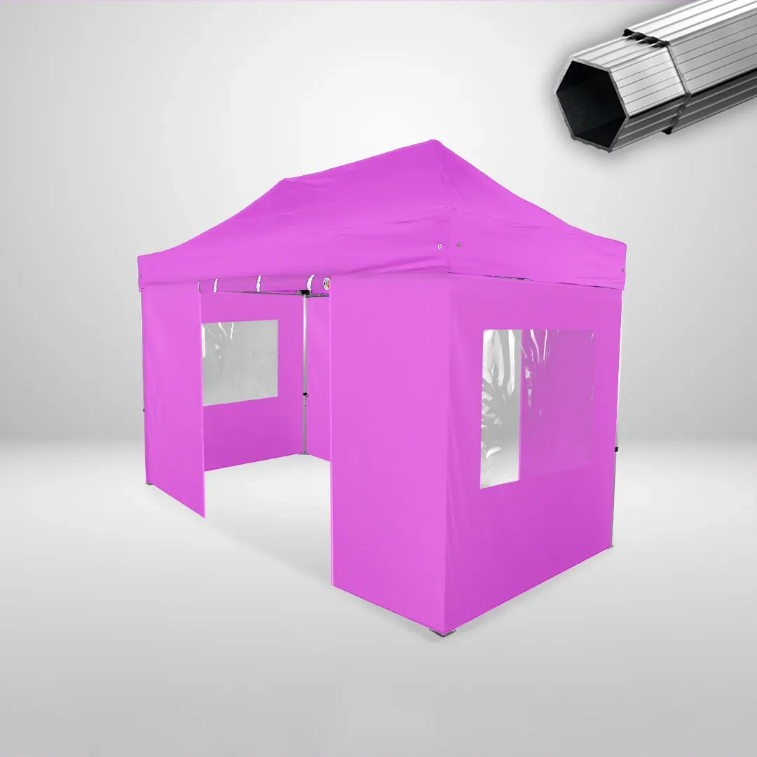 Carpa Plegable 4x2 m, Gama PLUS 40mm, 2 laterales con puerta y 2 laterales con ventanas, rosa