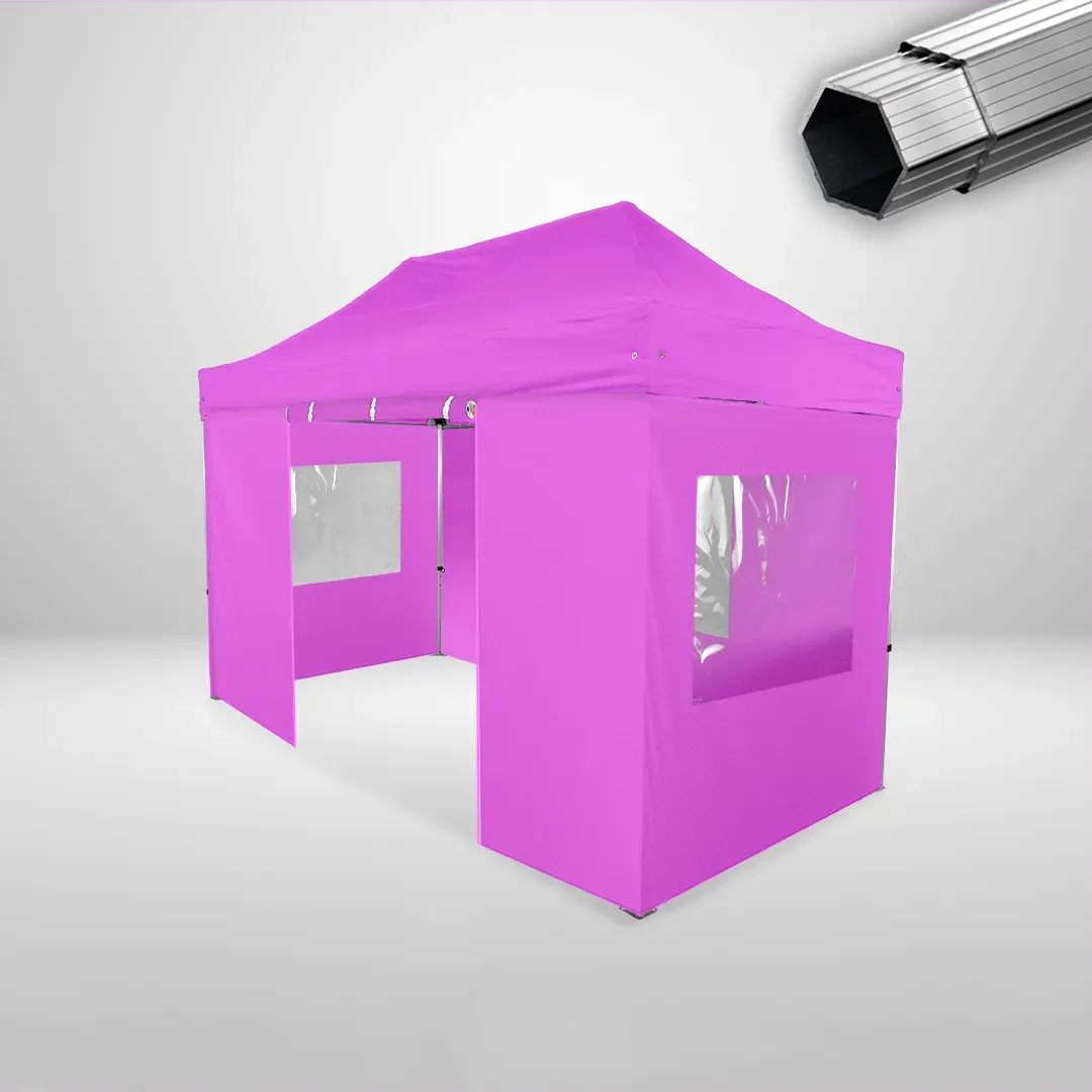 Carpa Plegable 4x2 m, Gama PLUS 40mm, 3 laterales con ventanas y 1 laterales con puerta, rosa
