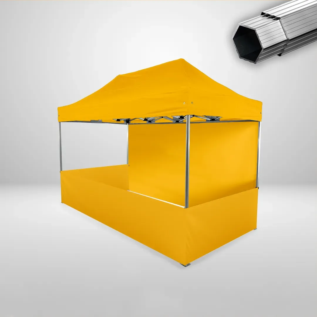 Carpa Plegable 4x2 m, Gama PLUS 40mm, 1 lateral liso y 3 laterales a media altura, amarillo
