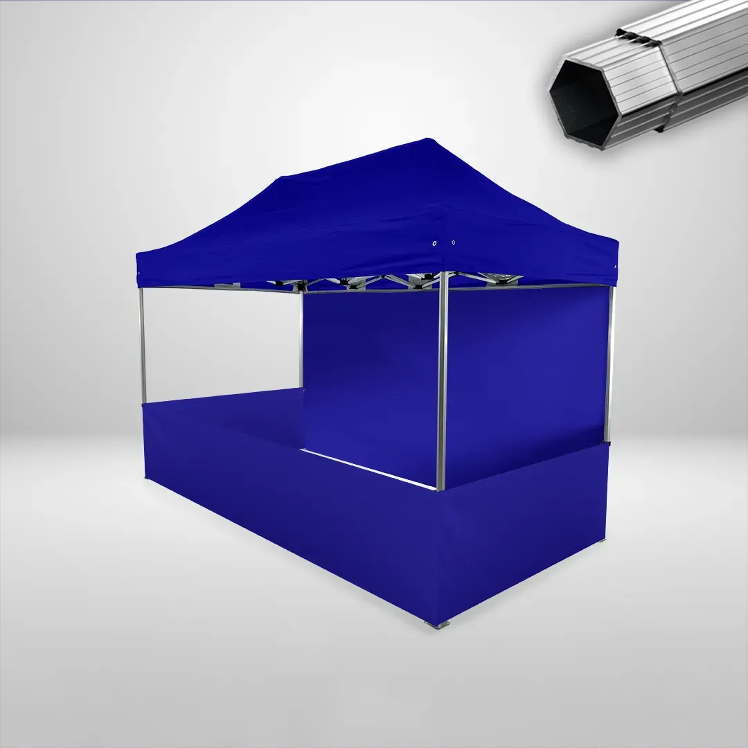 Carpa Plegable 4x2 m, Gama PLUS 40mm, 1 lateral liso y 3 laterales a media altura, azul