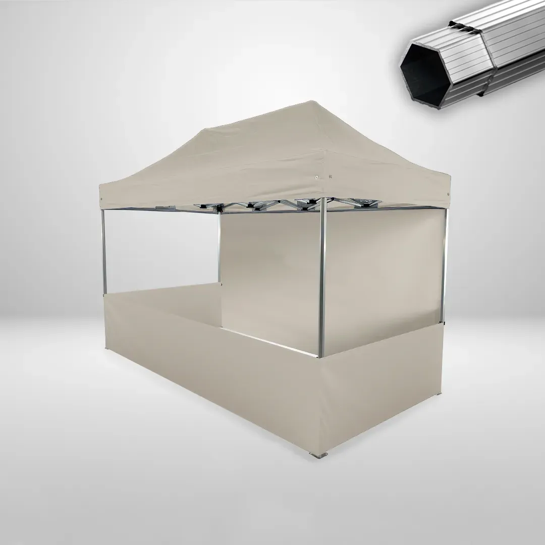 Carpa Plegable 4x2 m, Gama PLUS 40mm, 1 lateral liso y 3 laterales a media altura, beige