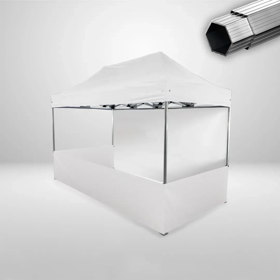 Carpa Plegable 4x2 m, Gama PLUS 40mm, 1 lateral liso y 3 laterales a media altura, blanco
