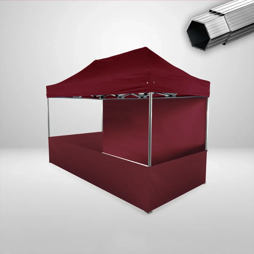 Carpa Plegable 4x2 m, Gama PLUS 40mm, 1 lateral liso y 3 laterales a media altura, burdeos