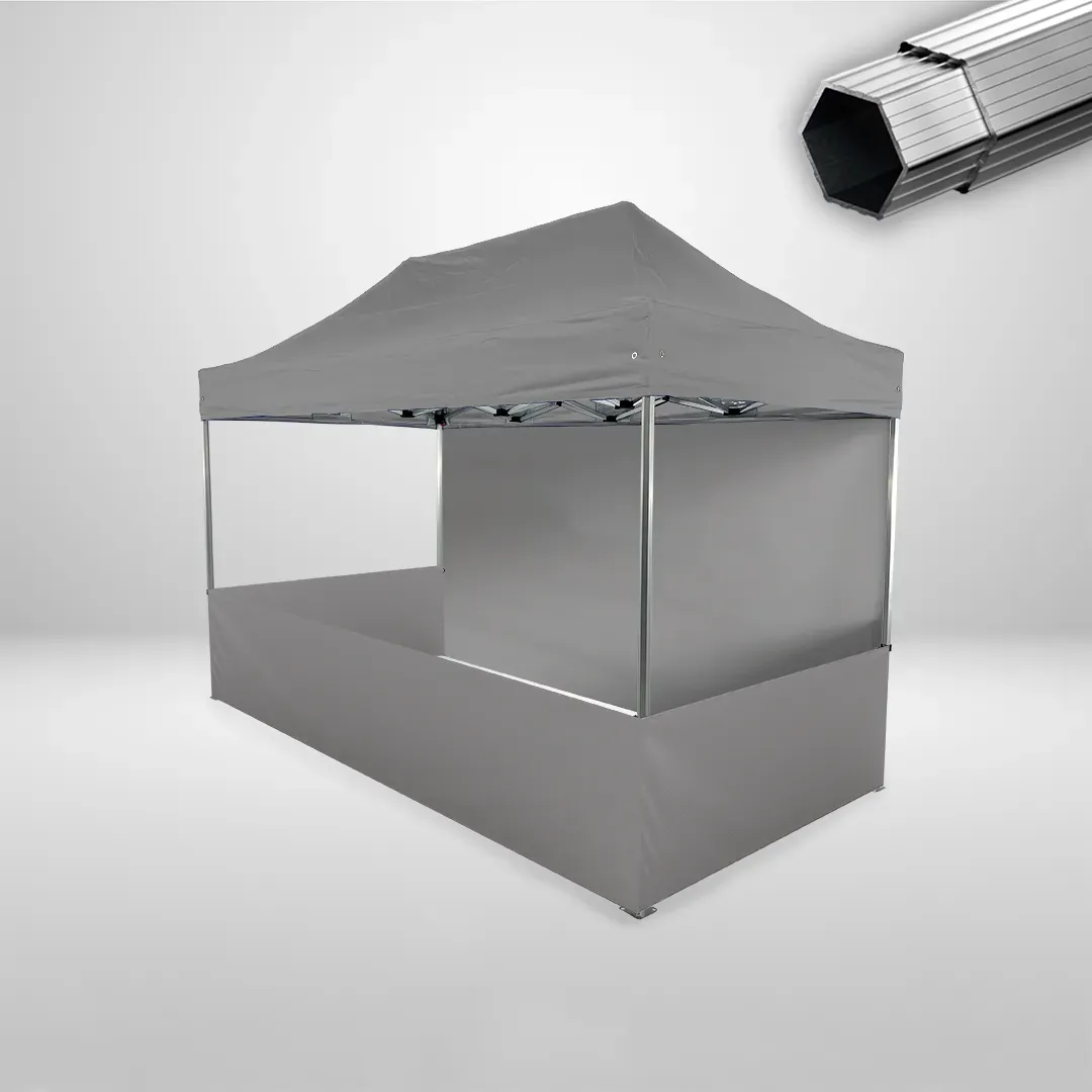 Carpa Plegable 4x2 m, Gama PLUS 40mm, 1 lateral liso y 3 laterales a media altura, gris
