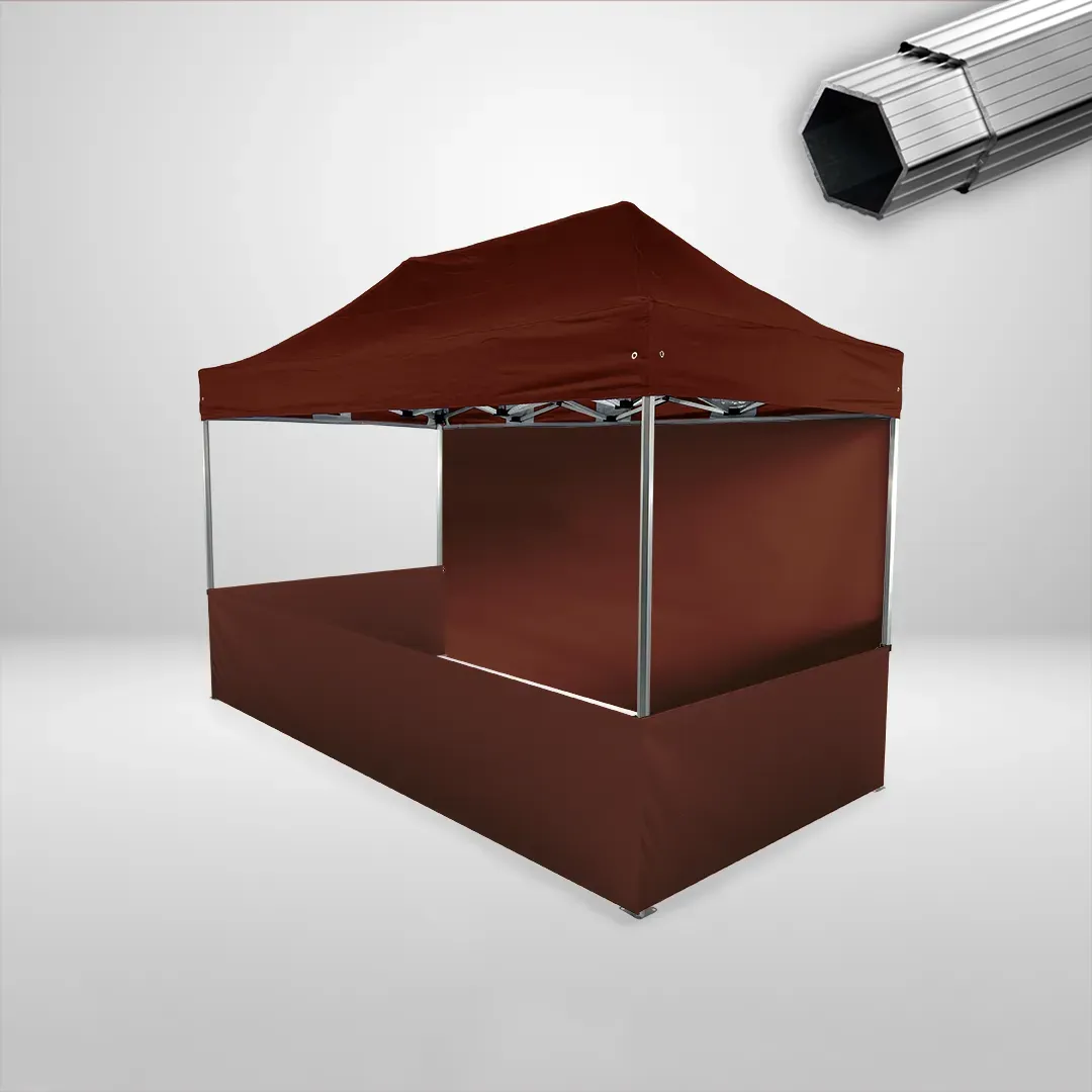 Carpa Plegable 4x2 m, Gama PLUS 40mm, 1 lateral liso y 3 laterales a media altura, marron