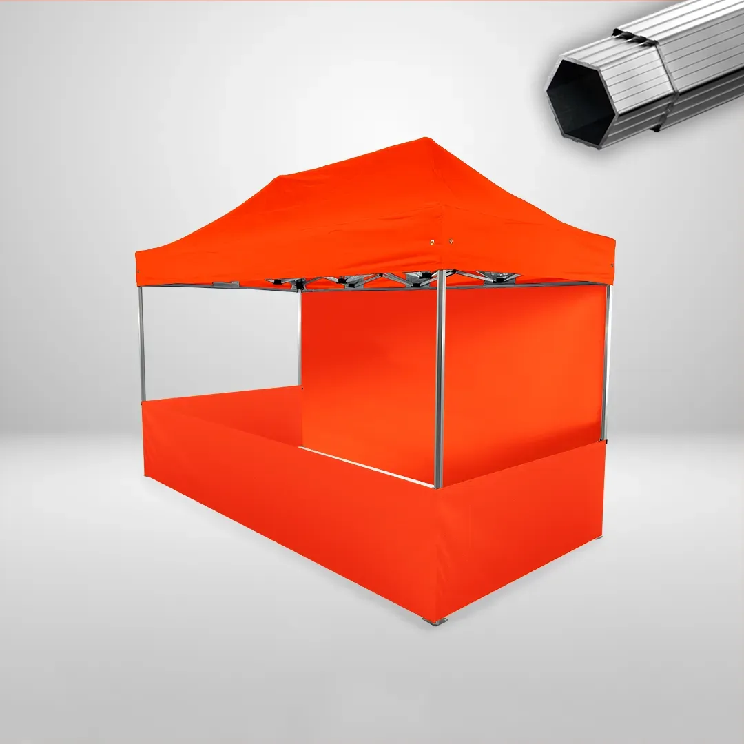 Carpa Plegable 4x2 m, Gama PLUS 40mm, 1 lateral liso y 3 laterales a media altura, naranja