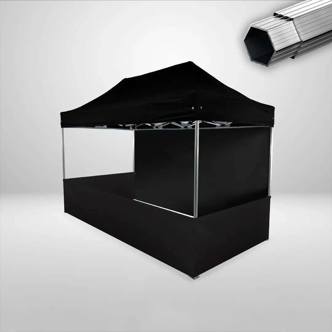 Carpa Plegable 4x2 m, Gama PLUS 40mm, 1 lateral liso y 3 laterales a media altura, negro