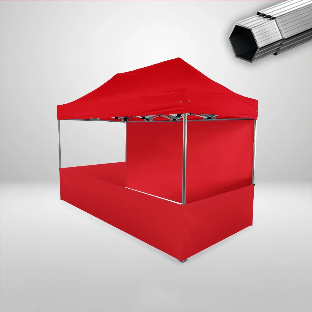 Carpa Plegable 4x2 m, Gama PLUS 40mm, 1 lateral liso y 3 laterales a media altura, rojo