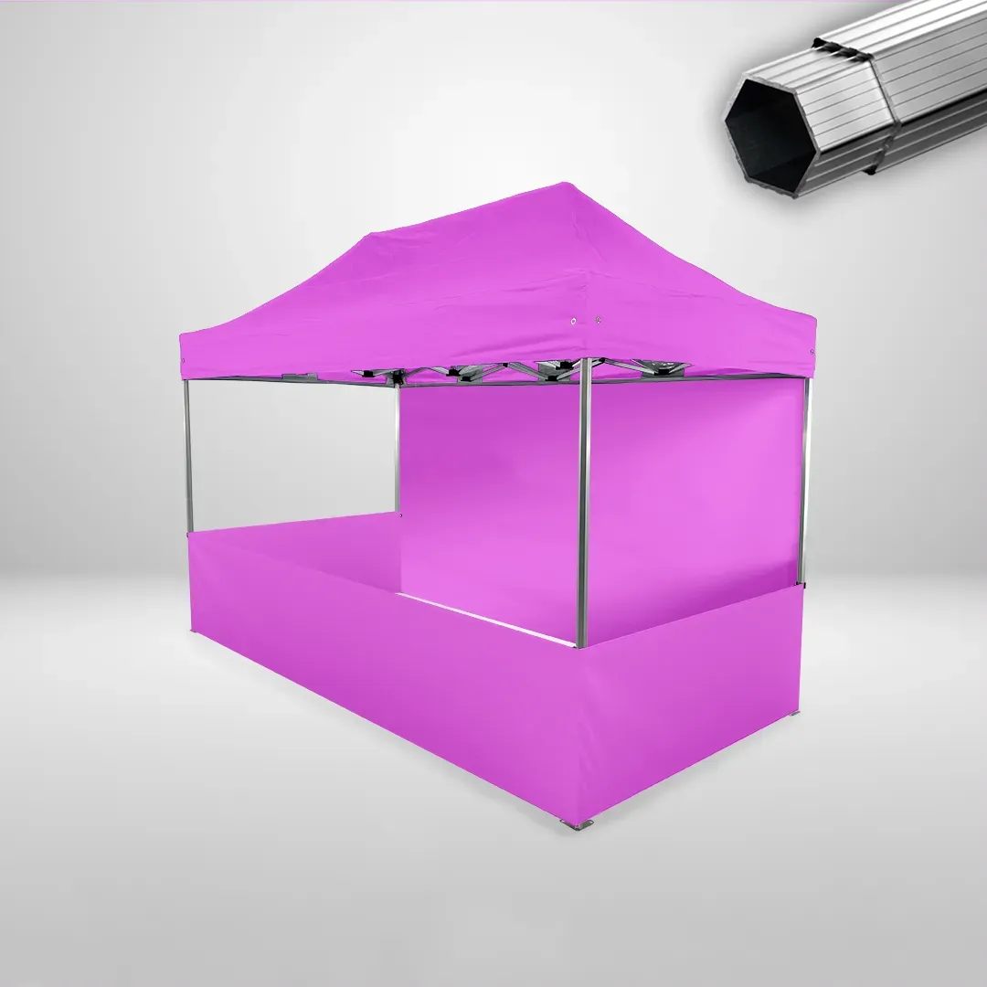 Carpa Plegable 4x2 m, Gama PLUS 40mm, 1 lateral liso y 3 laterales a media altura, rosa