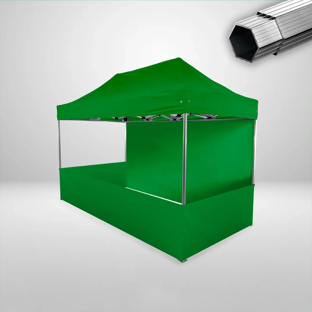 Carpa Plegable 4x2 m, Gama PLUS 40mm, 1 lateral liso y 3 laterales a media altura, verde botella
