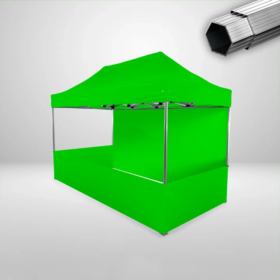 Carpa Plegable 4x2 m, Gama PLUS 40mm, 1 lateral liso y 3 laterales a media altura, verde lima