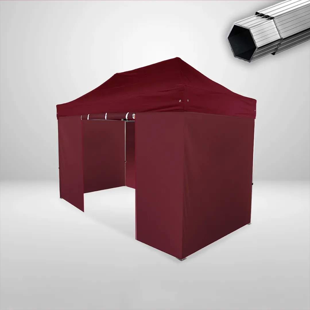Carpa Plegable 4x2 m, Gama PLUS 40mm, 3 laterales lisos y 1 lateral con puerta, burdeos