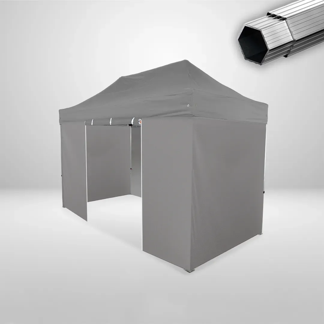 Carpa Plegable 4x2 m, Gama PLUS 40mm, 3 laterales lisos y 1 lateral con puerta, gris