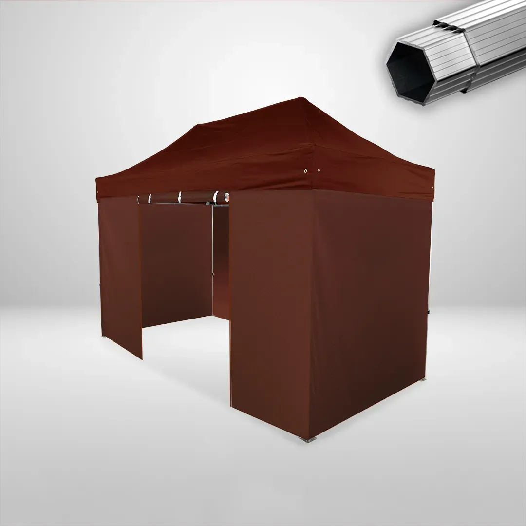 Carpa Plegable 4x2 m, Gama PLUS 40mm, 3 laterales lisos y 1 lateral con puerta, marron