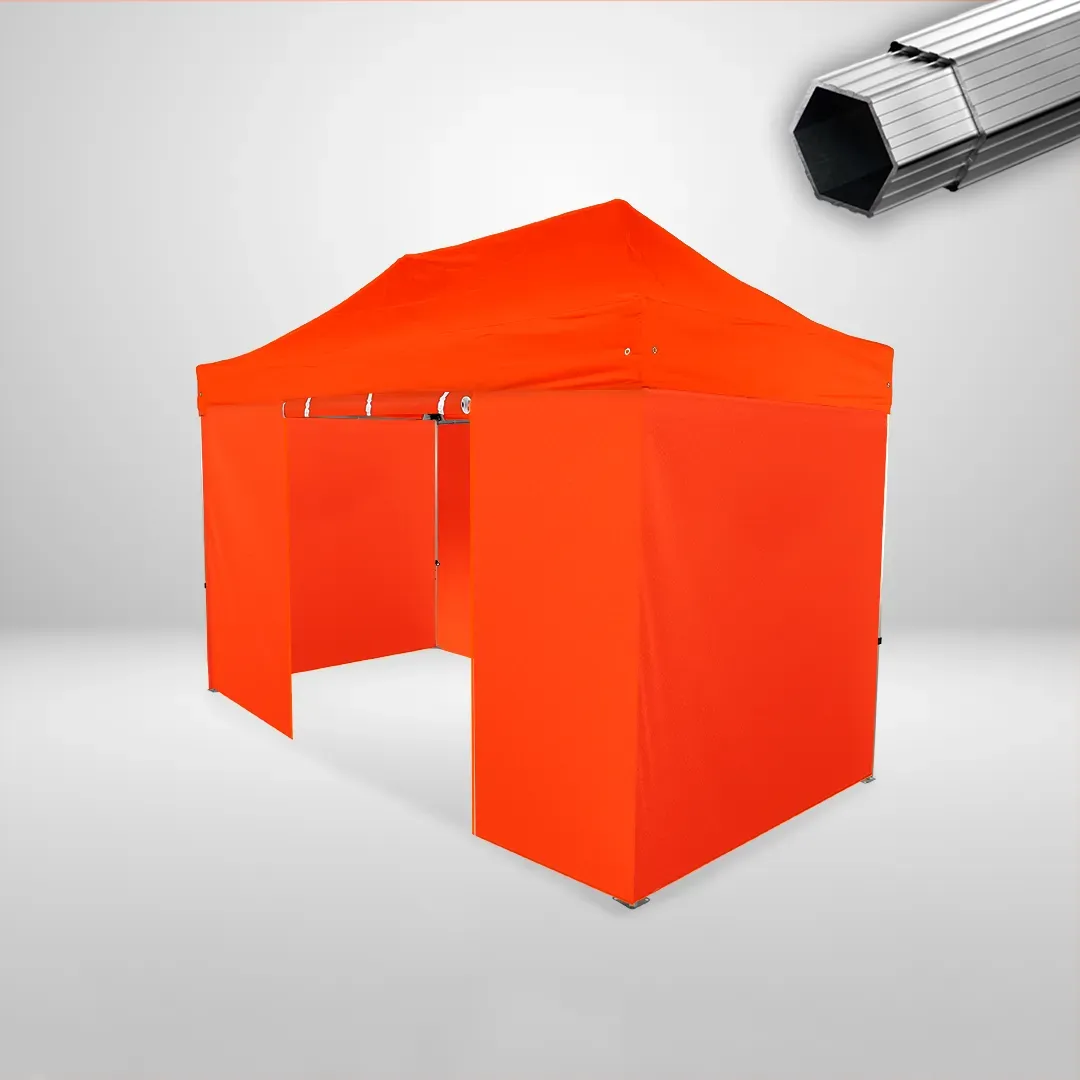 Carpa Plegable 4x2 m, Gama PLUS 40mm, 3 laterales lisos y 1 lateral con puerta, naranja
