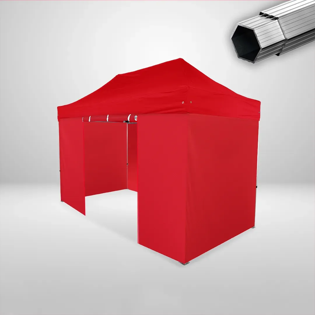 Carpa Plegable 4x2 m, Gama PLUS 40mm, 3 laterales lisos y 1 lateral con puerta, rojo