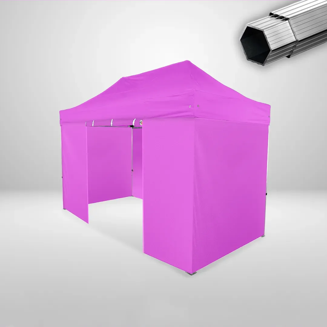 Carpa Plegable 4x2 m, Gama PLUS 40mm, 3 laterales lisos y 1 lateral con puerta, rosa